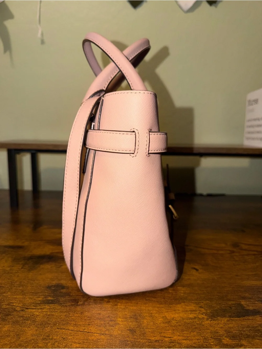 Michael Kors Pale Pink Saffiano Leather Satchel with Gold Hardware